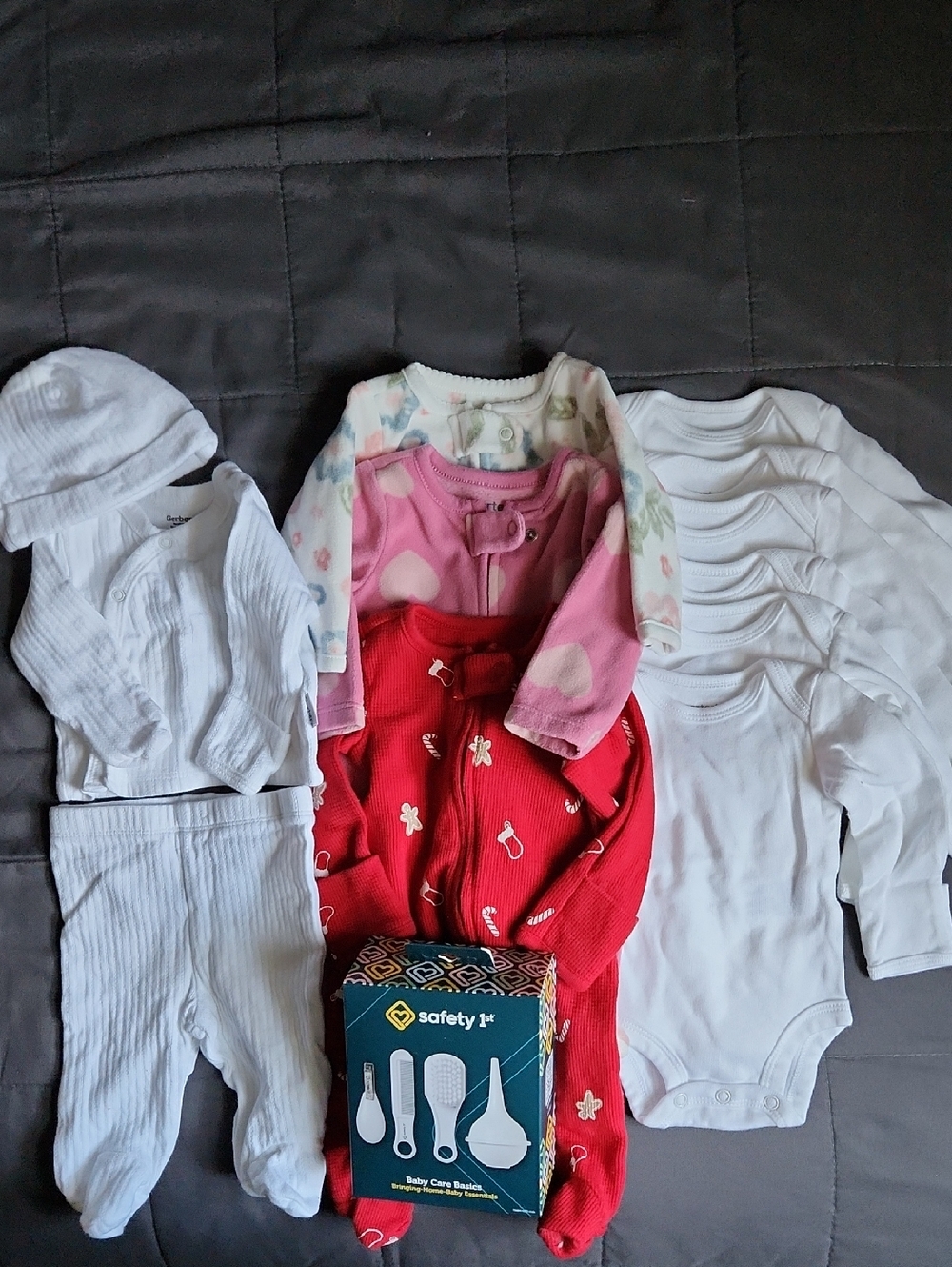 Red and Pink Baby One-Piece Footed Sleepers and White Bodysuits